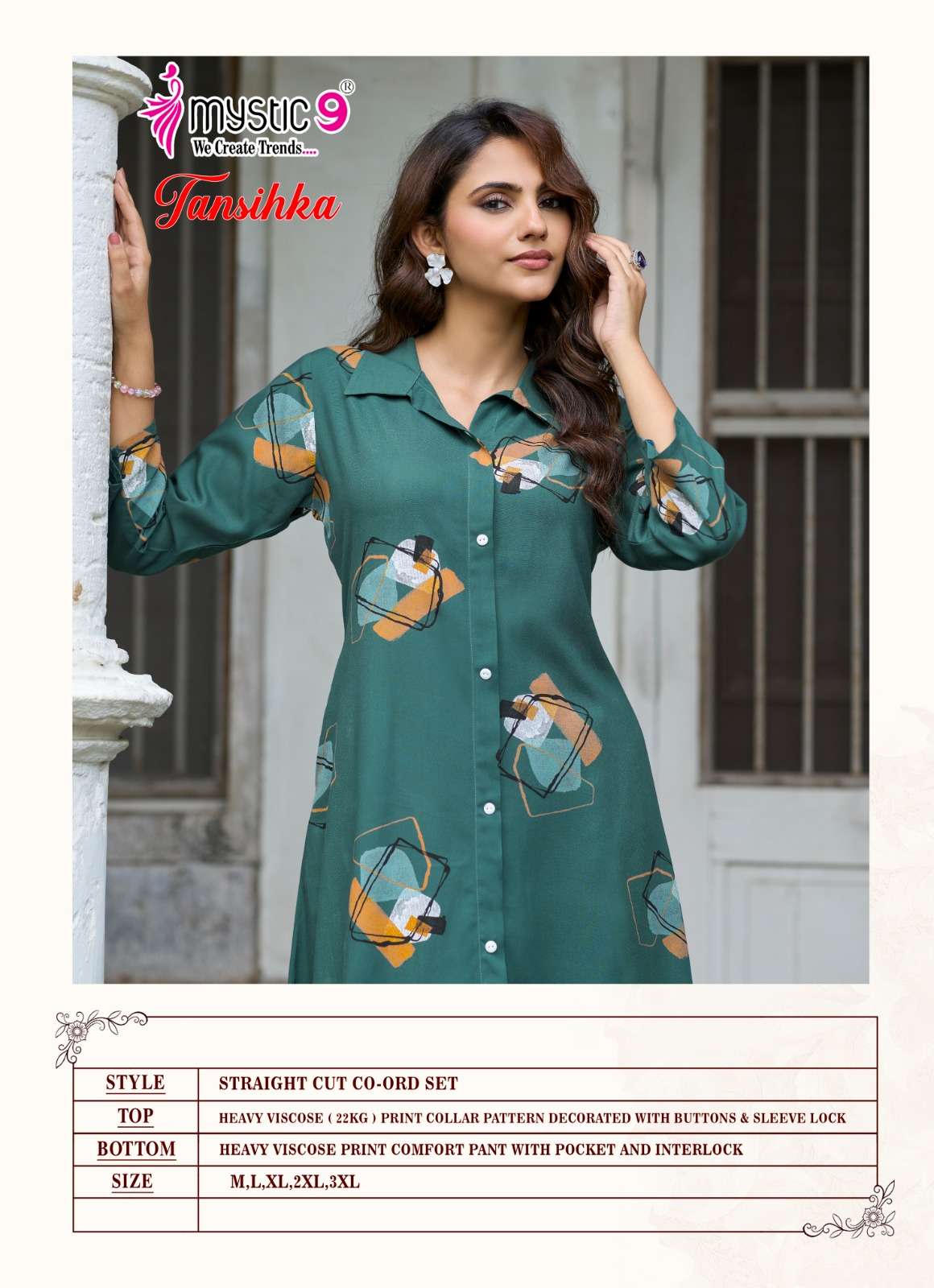 MYSTIC 9 TANISHKA VOL 1 HEAVY VISCOSE PRINT A LINE CUT CORD SET SURAT BRAND WHOLESALER 